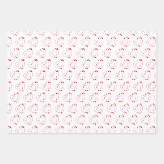Rood Licht Roze Hart Inpakpapier Vel (Voorkant)