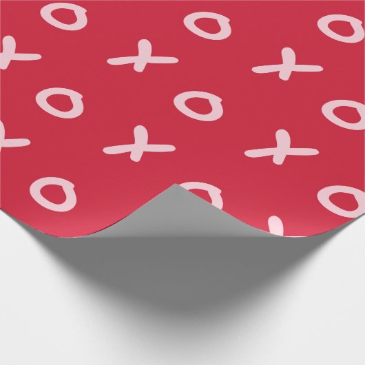 Rood & Licht Roze X O XO XO's Trendy Cute Cadeaupapier (Hoek)