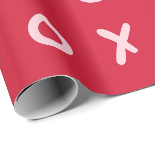 Rood & Licht Roze X O XO XO's Trendy Cute Cadeaupapier (Rol Hoek)
