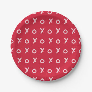 Rood & Licht Roze X O XO XO's Trendy Cute Papieren Bordje