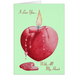 Rood liefdesharsvormig kaars met romantisch vers