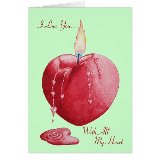 Rood liefdesharsvormig kaars met romantisch vers (Voorkant)