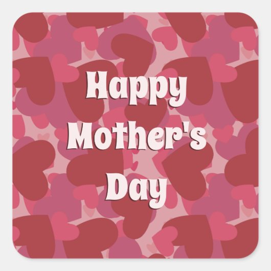 Rood liefdeshartspatroon Moederdag Vierkante Sticker (Voorkant)