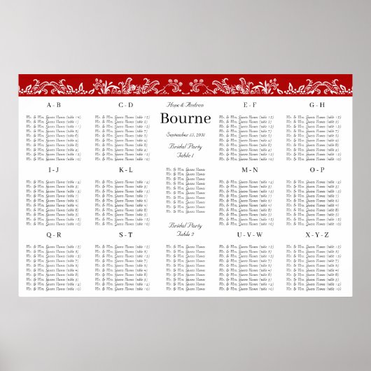 Rood-liefdesvogel-rooster alfabetische volgorde poster (Voorkant)