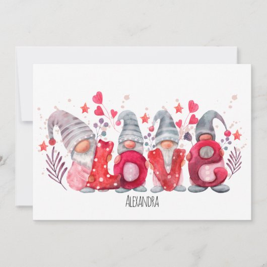 Rood Liefdeswoord Met Waterverf Gnomen Valentijnse Feestdagenkaart (Voorkant)