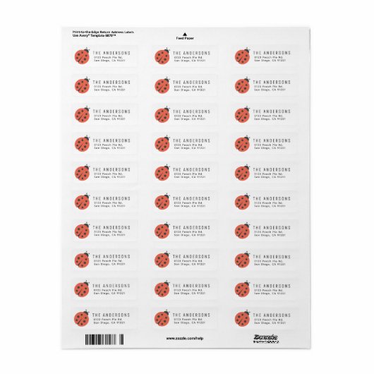 Rood Lieveheersbeestje Retouradres Etiket (Full Sheet)