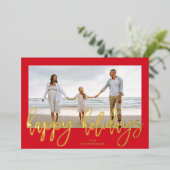 Rood Lijst en gouden kerstfoto Folie Feestdagenkaart (Staand Voorkant)