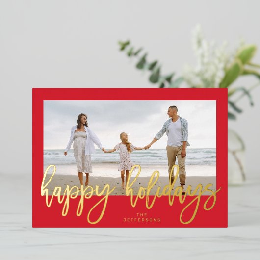 Rood Lijst en gouden kerstfoto Folie Feestdagenkaart (Staand Voorkant)