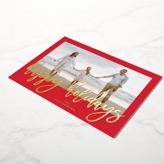 Rood Lijst en gouden kerstfoto Folie Feestdagenkaart (Gedraaid)