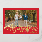 Rood Lijst en gouden kerstfoto Folie Feestdagenkaart (Voorkant)