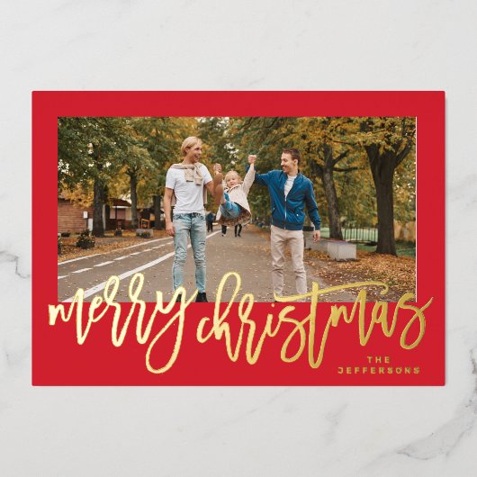 Rood Lijst en gouden kerstfoto Folie Feestdagenkaart (Voorkant)