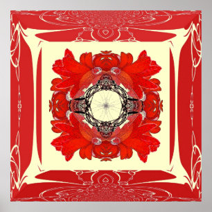 Rood Lijst Fractal Flower Poster