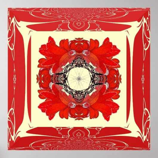 Rood Lijst Fractal Flower Poster (Voorkant)