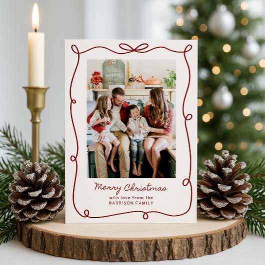 Rood lijst, Gestreepte Familie Foto Kerst Kaart