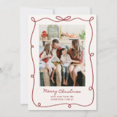 Rood lijst, Gestreepte Familie Foto Kerst Kaart (Voorkant)