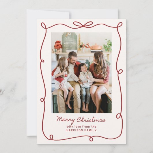 Rood lijst, Gestreepte Familie Foto Kerst Kaart (Voorkant)