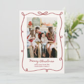 Rood lijst, Gestreepte Familie Foto Kerst Kaart (Staand voorkant)