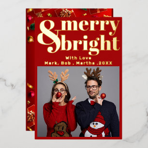 Rood Lijst Goud Vrolijk & Kerst 2 Foto Folie Feestdagenkaart