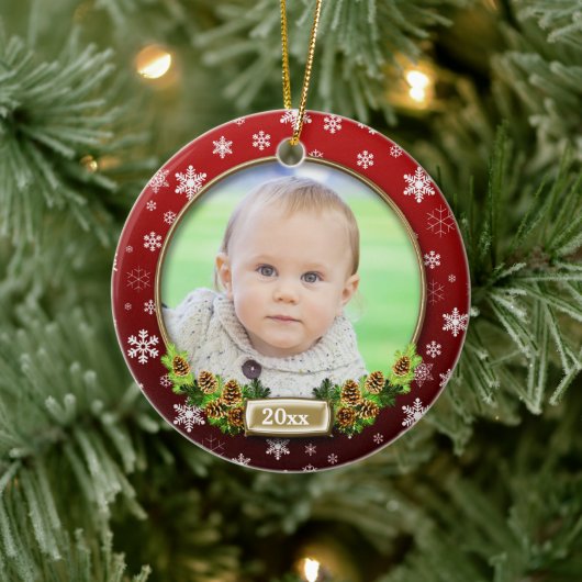  (rood) Lijst met kerstfoto's Keramisch Ornament (Boom)
