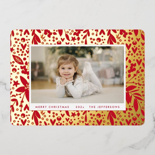 Rood Lijst met koude kerst met koude kerst Folie Feestdagenkaart (Voorkant)