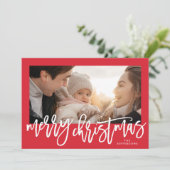Rood Lijst & Wit Vrolijk Kerstfeest Foto Feestdagenkaart (Staand voorkant)