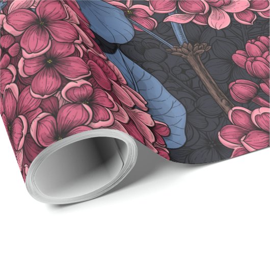 Rood lila op donkerblauw verpakkingspapier cadeaupapier (Rol Hoek)