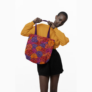 Rood, lila, sinaasappel, kleurrijk, bloemig, Rozen Tote Bag