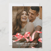 Rood lint boog foto Kerstmis Feestdagenkaart (Voorkant)