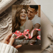 Rood lint boog foto Kerstmis Feestdagenkaart