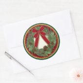 Rood lint boog kerst krans dennenappel kegels ronde sticker (Envelop)