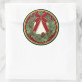 Rood lint boog kerst krans dennenappel kegels ronde sticker (Tas)