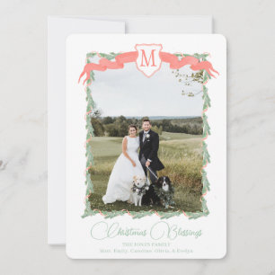 Rood lint Crest groen vintage kerst foto Feestdagenkaart