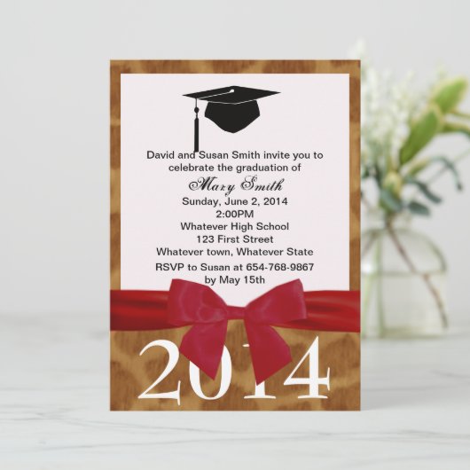 Rood lint en Giraffe Afstuderen Kaart (Staand voorkant)