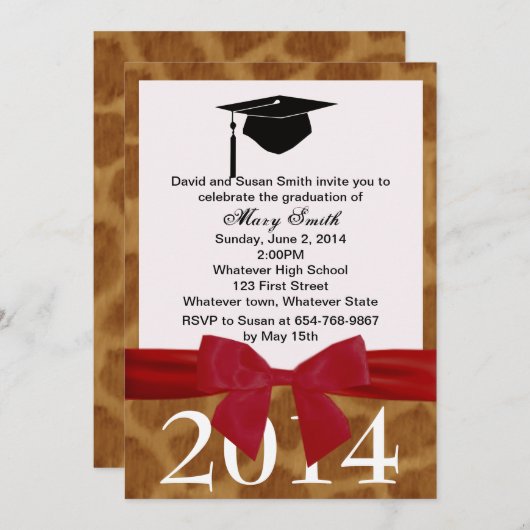 Rood lint en Giraffe Afstuderen Kaart (Voorkant / Achterkant)