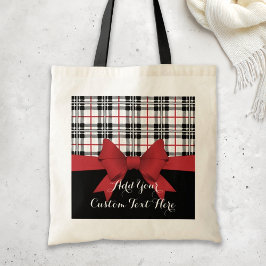 Rood lint en zwart wit rood tartan Aangepast Tote Bag