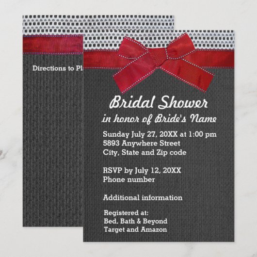 Rood lint, kant, grijs jute Vrijgezellenfeest uitn Kaart (Voorkant / Achterkant)