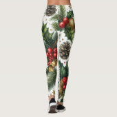 Rood lint Kerstpatroon op wit Leggings (Achterkant)
