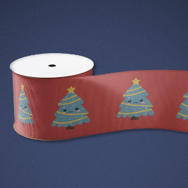 Rood lint met kerstboom in Kawaii