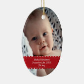 Rood lint op aangepaste foto baby geboortecijfers  keramisch ornament (Rechts)