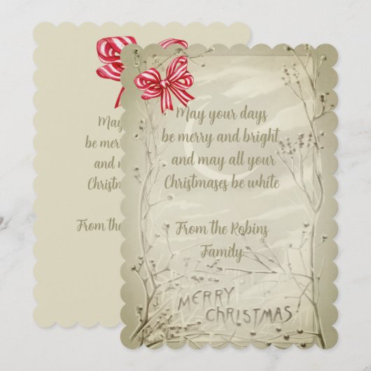 rood lint oude stijl kerst feestdagenkaart (Voorkant / Achterkant)