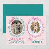 Rood lint Twee Afbeelding Lijst Kerst Feestdagenkaart (Voorkant / Achterkant)