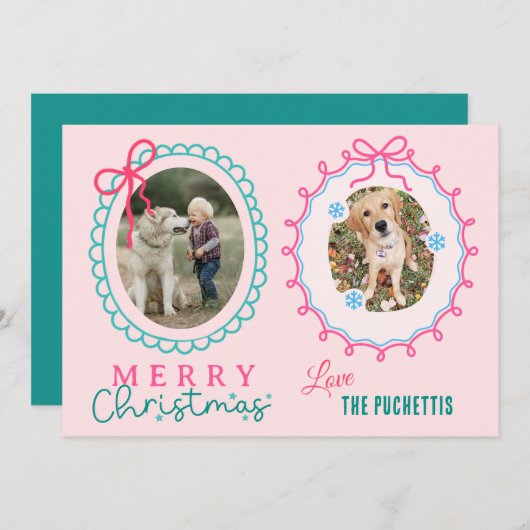 Rood lint Twee Afbeelding Lijst Kerst Feestdagenkaart (Voorkant / Achterkant)