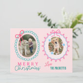 Rood lint Twee Afbeelding Lijst Kerst Feestdagenkaart (Staand voorkant)