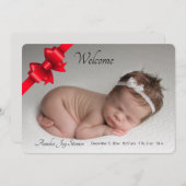 Rood lintje Foto geboorteaankondiging Aankondiging (Voorkant / Achterkant)