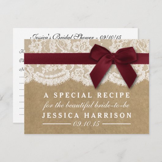 Rood lintje op kraft & Vrijgezellenfeest Recipe Uitnodiging Briefkaart (Voorkant / Achterkant)