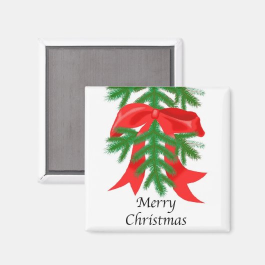 Rood lintje op Pine Bough Magnet (Voorkant / Achterkant)