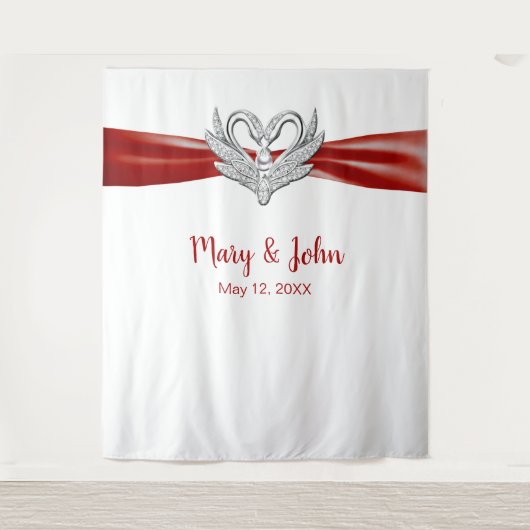 Rood lintje Silver Swans Weddenschap Wandkleed (Voorkant)