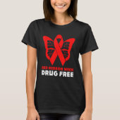 Rood lintje Week vieren Leven Leven Vrij drugsvrij T-shirt (Voorkant)
