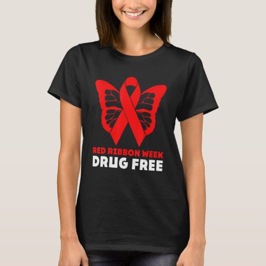 Rood lintje Week vieren Leven Leven Vrij drugsvrij T-shirt (Voorkant)
