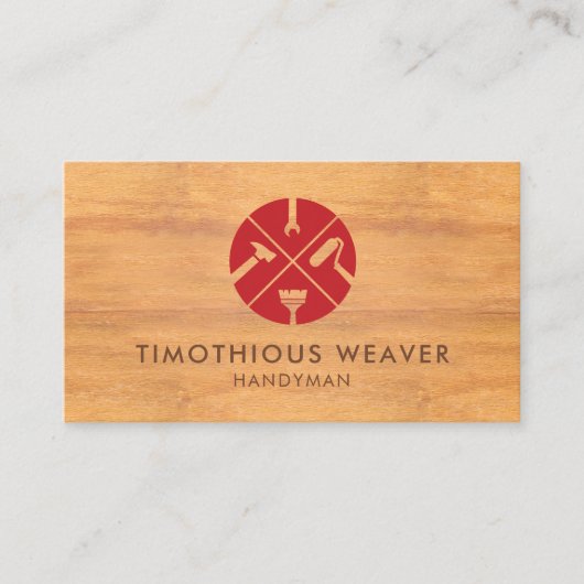 Rood Logo Hout Visitekaartje (Voorkant)
